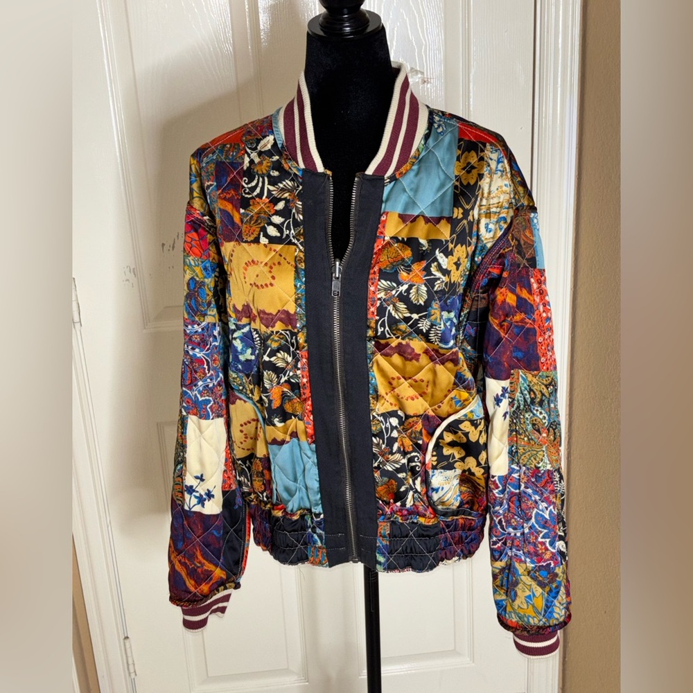 Free People Pandora Bomber Patchwork Jacket Reversible Zip Up XS $248 - Picture 1 of 13